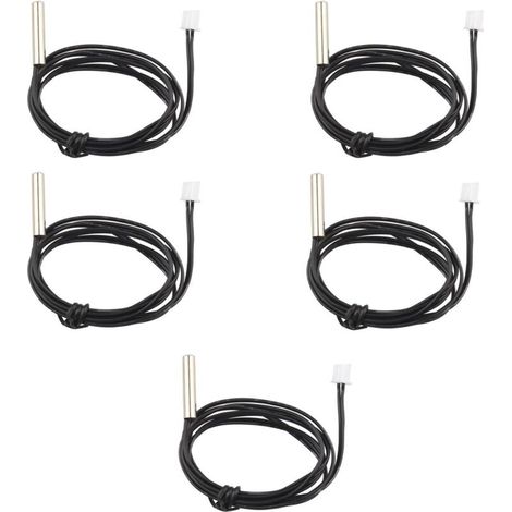 Lot de 5 sondes de capteur de température étanches NTC 10 K 1 % 3950 Thermistor, câble d'extension de 1 m, détecteur de température, jauge pour climatiseurs de voiture/réfrigérateurs