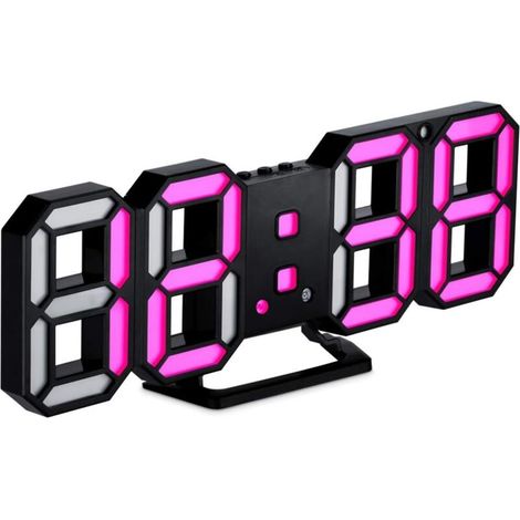 Réveil Numérique 3D LED,Horloge Numérique 3D,Horloge Murale électronique,Réveille-Matin 3D LED Digital,Réveil LED Numérique Moderne,Horloge de Bureau de L'heure/Température/Date Chargement USB-Noir-Fe