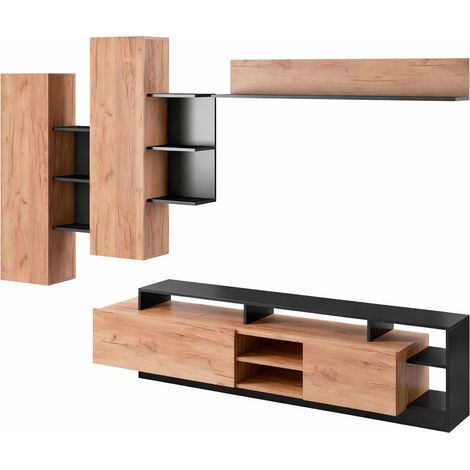 Parete Attrezzata Soggiorno Moderna Con Porta TV Pensili Sospesi e Mensola Mobile TV Salotto Design Contemporaneo Con Ampio Spazio Contenitivo Varanasi 255 x 44 x 120 Cm Rovere e Antracite