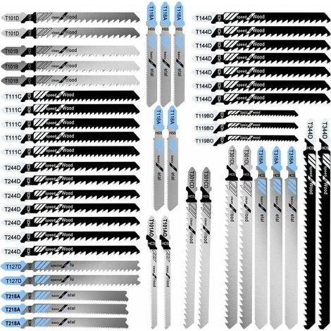 Lame Scie Sauteuse à Tige en T, 48PCS Lame Scie Metal Fabriquées en HCS/HSS/BIM, T118A T218A T318A T127D T144D T244D, Compatibilité avec Bosch Dewalt pour la Coupe du Bois et du Métal (1/5)