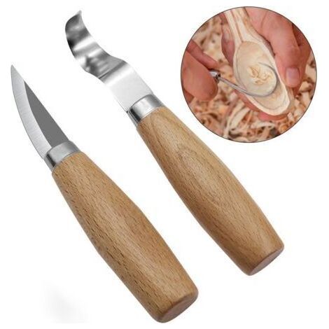 2 Pièces Couteau à Crochet de Sculpture sur Bois, Outils de Couteau à Découper à la Cuillère pour les Sculpteurs de Cuillères Professionnels et les Débutants, Couteau à Crochet pour Droitier (1/5)