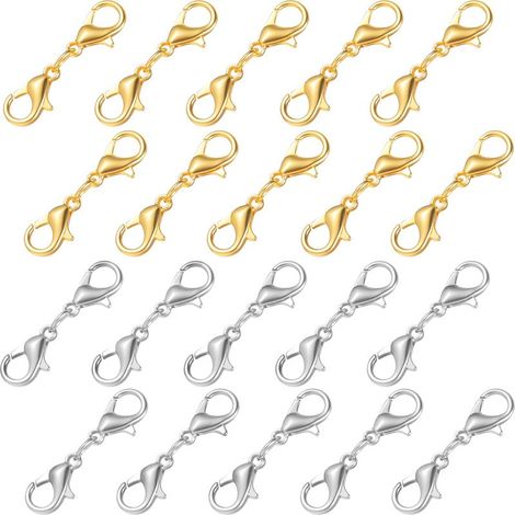 Lot de 20 fermoirs de chaîne en acier inoxydable - Double ouverture - Fermoir mousqueton - Pour connecteur de bracelet, bracelet, chaîne d'extension - Pour bricolage de bijoux, bracelets (1/5)