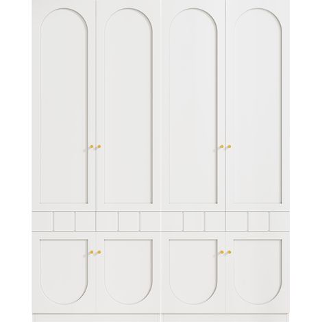 CAIziArmoire à 2 portes, armoire laquée, armoire avec penderie et tiroirs, mobilier de chambre, poignées métalliques, lot de 2 armoires blanches, 160×50×200 cm