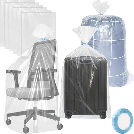 Set di 6 sacchetti di plastica trasparente extra large, 90x120 cm, ideali per riporre bagagli, valigie, vestiti, piumoni e peluche.