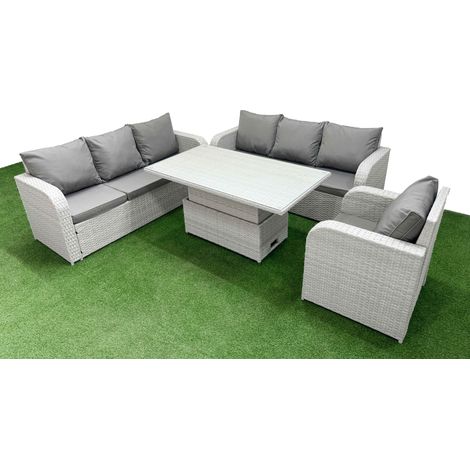 Fimous 7 Seater Poly Rattan Outdoor Garden Furniture Adjustable Lifting Dining or Coffee Table Sofa Set Patio 3 Seater Sofa Reclining Chair 3 Seater Sofa Light Grey (1/5)