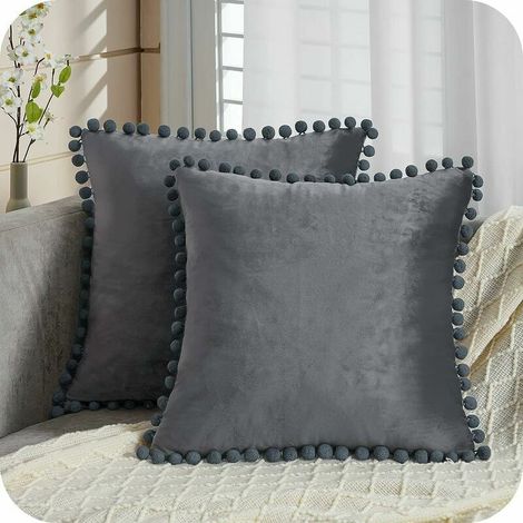 MINE Housse Coussin 40x40 Gris Salon Jardin Decoration Chambre Bebe Coussin Canape Fauteuil Relax de Bureau Scandinave avec Fermeture Eclair Lot de 2 Protege Oreiller en Velours (1/5)