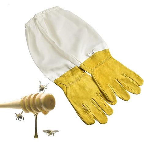 Imkerhandschuhe aus Ziegenleder und Canvas mit langen, belüfteten Ärmeln, strapazierfähige Schutzhandschuhe, Imkerzubehör, Imkerwerkzeug, Imkerausrüstung, Größe L (1/5)