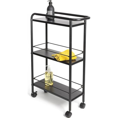 GELCO - Desserte étroite boston métal noir à roulettes