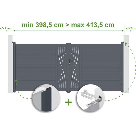 Portail battant ajustable en largeur VELETA 4m H.180cm Aluminium Gris Anthracite (1/4)