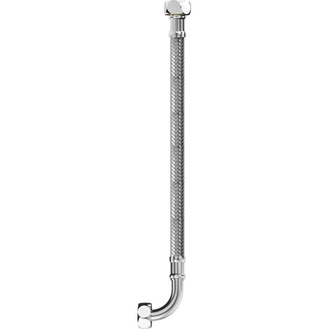 Tuyau flexible 17673, raccord 1/2 x 1/2 pouce avec coude à 90°, 300 mm, gaine en acier inoxydable, certifié DVGW, eau potable, tuyau flexible renforcé (1/5)