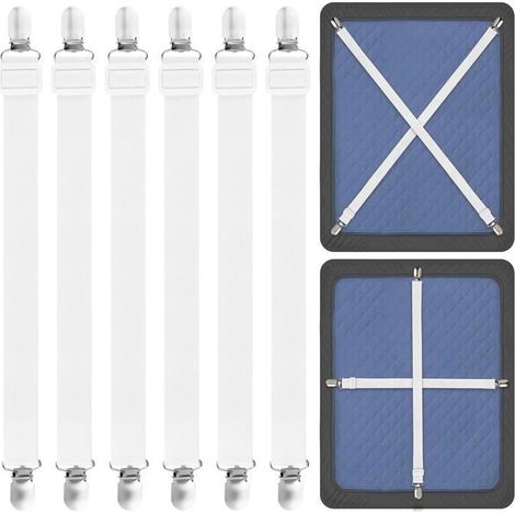 6 Pièces Tendeur Drap Housse, Attache Drap Housse Réglable, Sangle Drap Housse, Elastique Drap Housse pour Draps, Matelas, (1/4)