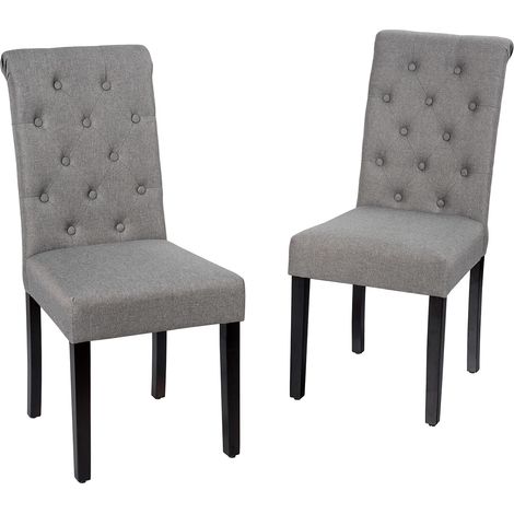 Lot de 2 chaises grises en tissu avec assise rembourrée, dossier incurvé et pieds réglables pour salle à manger et cuisine (1/5)