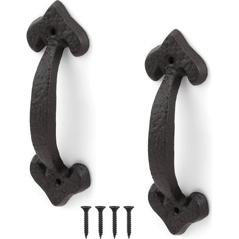 2 Pièces Poignée Porte Coulissante Noire, Poignée de Porte Extérieure en Fer Forgé, Longueur 170 mm, Poignet de Portes Vintage avec Vis, Adaptée aux Remise, Garages, Granges, Placards (1/5)