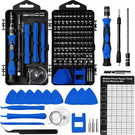 Kit d'outils pour mécanicien de précision, kit de tournevis 122 en 1 avec boîtier double face (bleu) (1/5)