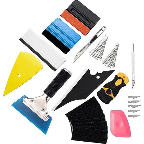Kit d'outils pour covering vinyle automobile, raclette et outil de lissage pour papier peint avec outil de coupe, raclette en feutre et grattoir rigide pour la pose de papier peint et le covering de v