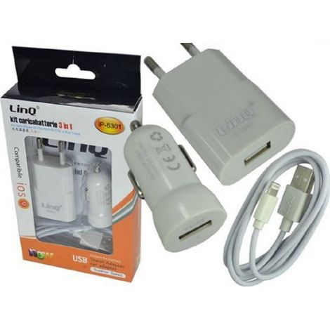 Kit Chargeur De Voiture 3 En 1 Adaptateur Réseau Câble Usb Lightning 1 Mt Ip-6301