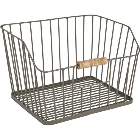 Cestino portaoggetti Craft wire basket impilabile con manico legno