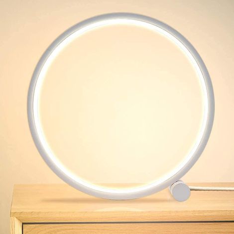 BEBUSINGOTO Lampe de chevet Lampe de table LED avec anneau tactile à intensité variable, lampe de chevet pour chambre à coucher, 3 luminosités, design circulaire moderne, lampe de bureau ronde (1/5)