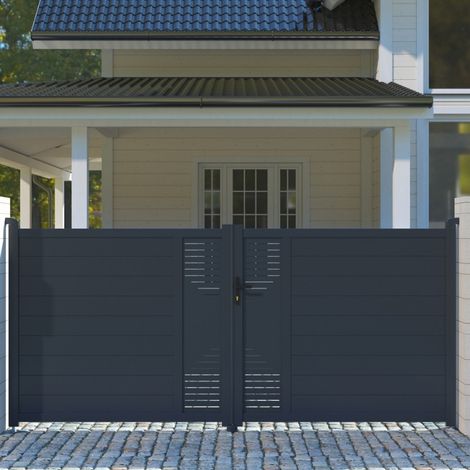 Portail battant alu 300x158 cm anthracite panneaux TIME (1/5)