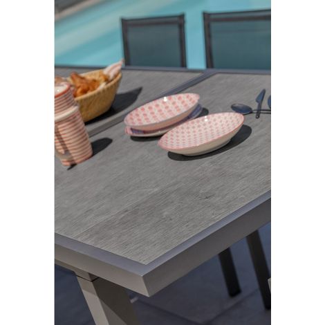 Dcb Garden – Table de jardin extensible Venise 190/250 x 95 cm – Structure en aluminium – Plateau en céramique aspect pierre – Pour 8 à 10 personnes (1/8)