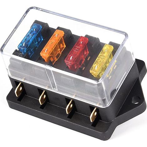 Boîte à fusibles standard ATO à 4 voies pour circuit automobile, porte-fusibles 12V/24V + 4 fusibles FFY (1/4)