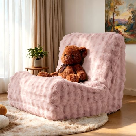 Canapé-Pouf en chenille de grand format – Canapé garni de mousse haute résilience – Mignon fauteuil pouf – Pour salon chambre lecture et visionnage – 100x85x78cm – Rose poudré (1/5)