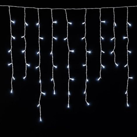 ETTROIT 200 LED-Lichtvorhang, 5 m, weißes Licht, weißes Kabel, IP65, ausziehbar, Blitzeffekt, mit Aufhängedrähten in abwechselnden Längen (30-70-40-60 cm) für einen Kaskadeneffekt