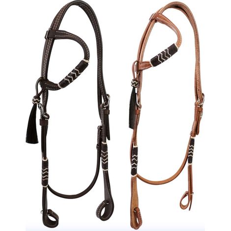 MARRONE - Briglia western Kawita in cuoio con mono orecchio e chiusura rapida per morso e filetto
