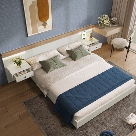 lit adulte rangement 140x200 bois blanc LED HAVRYA (1/5)
