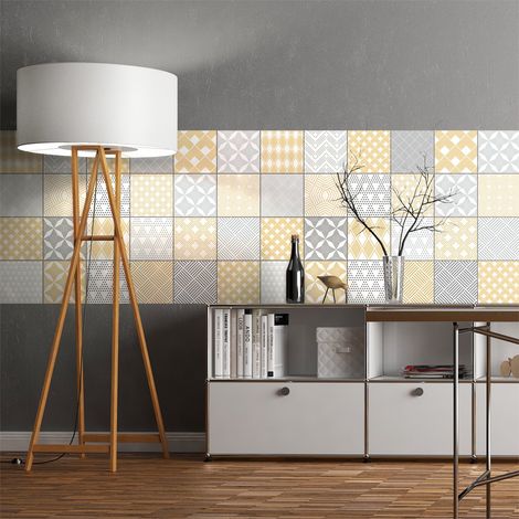24 Stickers adhésifs carrelages Sticker Autocollant Carreaux de ciment Mosaïque carrelage mural salle de bain et cuisine Carreaux de ciment adhésif mural azulejos 10 x 10 cm 24 pièces (1/5)