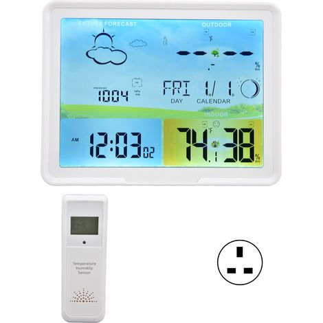 Thermomètre intérieur extérieur avec prévisions météo LCD, réception RCC, prise UK 100-240V (1/5)
