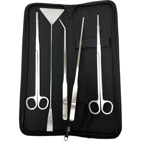 Kit d'outils professionnels pour aquascaping, multifonctions pour plantes d'aquarium et lissage du substrat, en acier inoxydable long et robuste avec système de fixation rapide. (1/4)