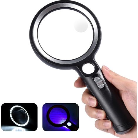 Une loupe de lecture avec 30 LED, offrant un grossissement de 5x, 13x et 20x, adaptée à la lecture, à l'appréciation des bijoux, aux personnes âgées, aux malvoyants et aux travaux manuels. (1/4)