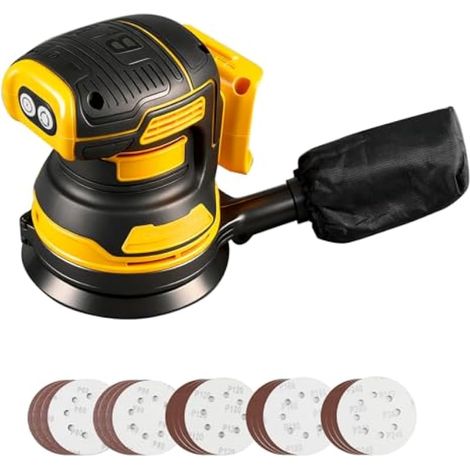 Ponceuse excentrique sans fil compatible avec Dewalt 18/20 V, ponceuse 125 mm pour bois avec aspiration de poussière, 20 papiers abrasifs, 3 vitesses 11000 tr/min pour ponçage et polissage (1/5)