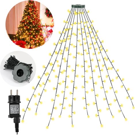 Randaco LED Lichterkette Baum Deko 280 LEDs 2,8m Außen Christbaumbeleuchtung mit Ring LED Baummantel 8 Lichtmodi Warmweiß (1/5)