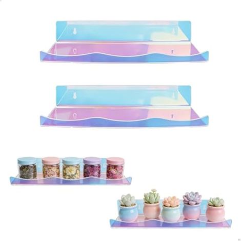 Étagères murales en acrylique, lot de 2, 30 cm, étagères flottantes sans perçage, avec adhésif et vis sans clous, pour salon, chambre, salle de bain (1/5)