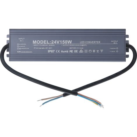 Alimentation étanche IP67 Transformateur LED 24V 6.2A Convertisseur de tension AC170-265V Adaptateur secteur extérieur. (1/5)