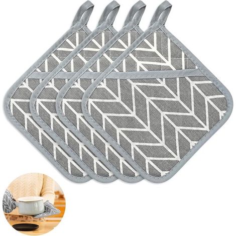 Presine Allecto Plus in cotone resistente al calore, 4 pezzi, 17 x 17 cm, per cucina e forno, nere (1/5)