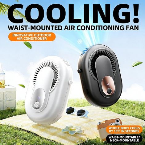 Lot de 2 ventilateurs portables pour la taille, 3500 mAh, rechargeables, sans pales, 5 vitesses, USB-C, pour le cou, la table ou les voyages. (1/5)