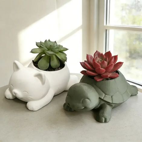 (noir) Pot de fleurs mignon en forme d'animal succulent, sculpture de jardin, cadeau créatif imprimé en 3D pour les amoureux de la nature, idéal pour les amis et la famille (1/5)