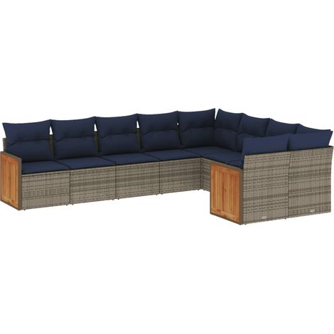 9-teiliges Gartensofa-Set mit Kissen, grau, Polyrattan vidaXL (1/5)