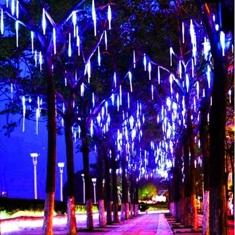 Lumières LED extérieures en forme de gouttes de pluie, 8 tubes 144 LEDs, effet chute de neige pour Noël Halloween fêtes (1/5)