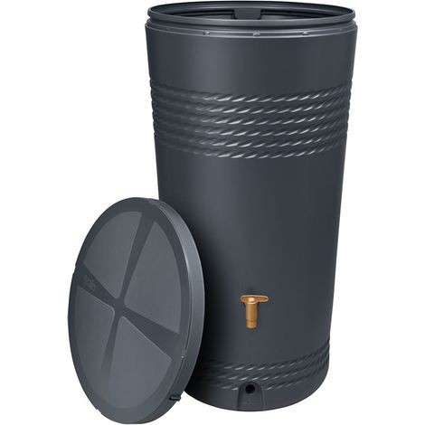 4rain Milo barril para agua de lluvia con tapa paquete completo 230 L graphite grey incl. grifo de salida de plástico y conexión al bajante