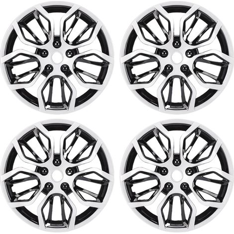 4 pièces 14 pouces enjoliveurs Protection complète Look élégant ajustement universel R14 couverture de jante de roue pour la plupart des voitures camion SUV argent noir. (1/5)