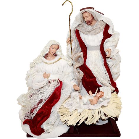 Natività con vestiti in tessuto Beige e Rosso statue per presepe h 35 cm -45 cm
