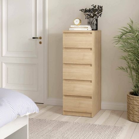Dmora - Cajonera Achaldi, Cómoda multiusos, Cómoda de dormitorio, Gabinete con cajones, 50x40 h111 cm, Roble claro (1/5)