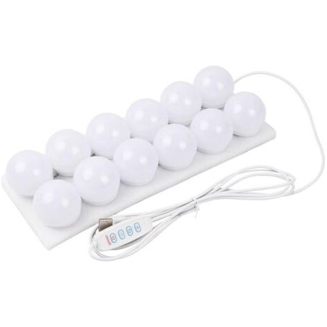 BUNTHAUS Lampe de maquillage LED 12 ampoules avec câble USB, 3 couleurs changeantes, 45 mm, idéale pour coiffeuse ou chambre à coucher