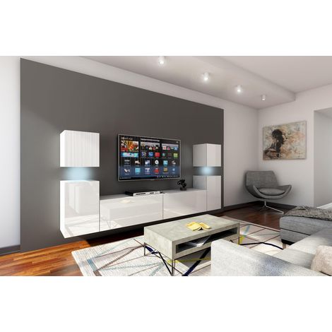 Ensemble meuble TV CONCEPT 32-32-HG-W-2-1A blanc brillant 240 cm (1/2)