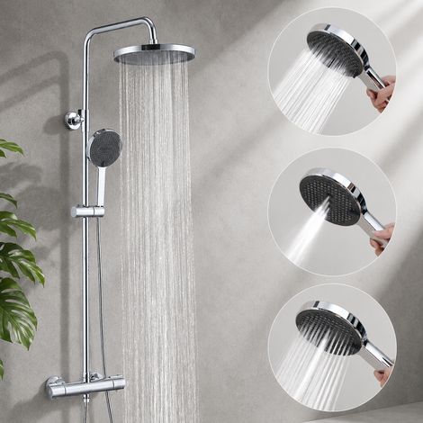 Aihom – Colonne de douche thermostatique 38°C – Hauteur réglable 1006-1206 mm – Douchette 3 jets – Mitigeur en laiton antibactérien