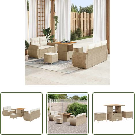 Poly-Rattan - Gartensofa-set mit Kissen 8 pcs Beige und Creme Poly-Rattan (1/5)